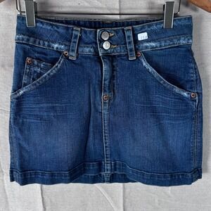 Hudson Jeans Denim Mini‎ Skirt Medium Wash Flap Pockets Blue Size 29 Distressed